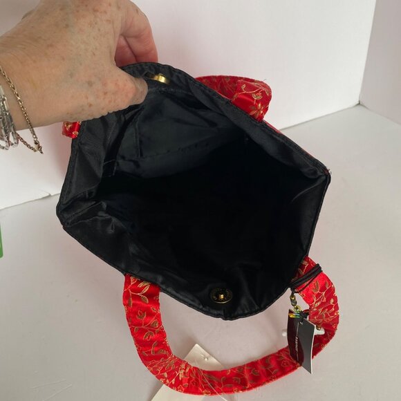 Asian Rampage Clothing Red Black Dragon Medallion Tote Bag Lucky Bat Charm NWT - Picture 8 of 11